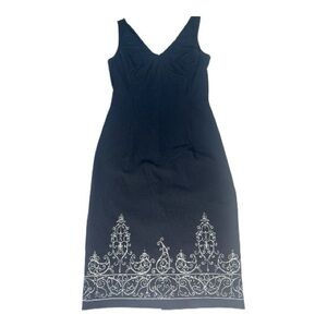 Express Black Stretch Sheath Dress Embroidered Hem Sleeveless Size 3/4